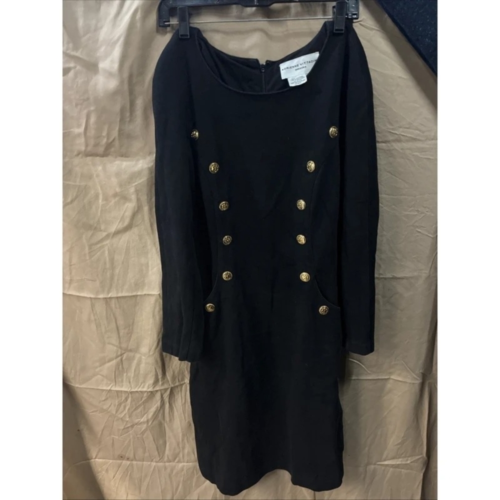 Adrienne Vittadini Vintage Black Wool LongSleeve Dress With Gold Buttons